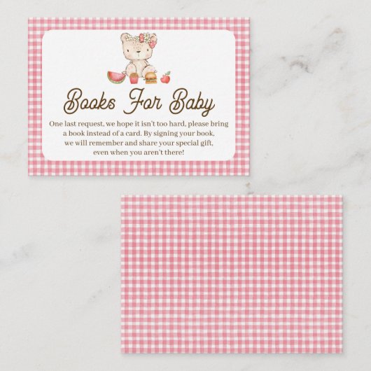Modern Roze Plaid Teddy Bear Baby shower Insert Visitekaartje (Voorkant / Achterkant)