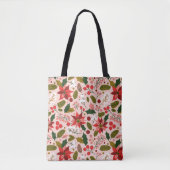 Modern roze Poinsettia Folk Botanisch Patroon Tote Bag (Voorkant)