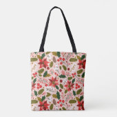 Modern roze Poinsettia Folk Botanisch Patroon Tote Bag (Achterkant)