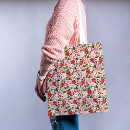 Modern roze Poinsettia Folk Botanisch Patroon Tote Bag
