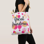 Modern roze polka-dot achter-oma ontwerp tote bag (Dichtbij)