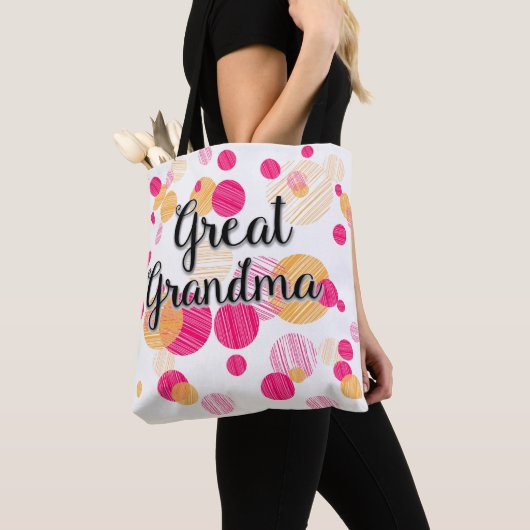 Modern roze polka-dot achter-oma ontwerp tote bag (Dichtbij)
