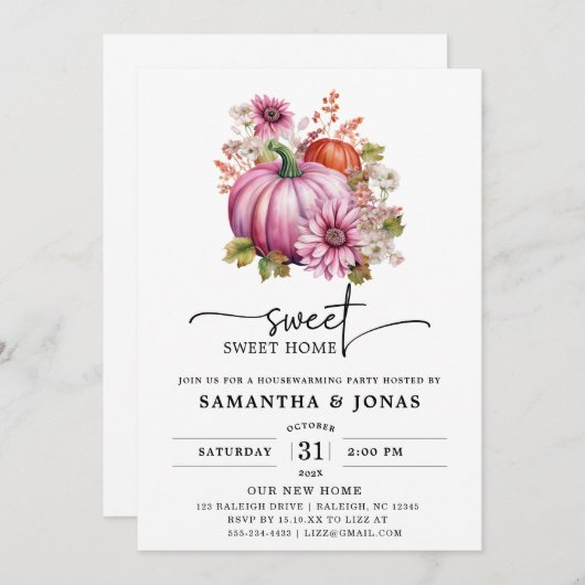Modern Roze Pompoen Herfst Housewarming Party Kaart (Voorkant / Achterkant)