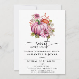 Modern Roze Pompoen Herfst Housewarming Party Kaart