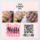 Modern Roze QR Code Logo Foto Nagelsalon Raamsticker (Vel)