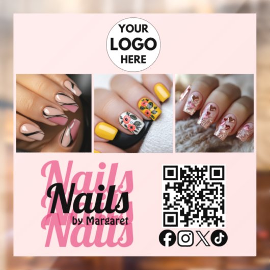 Modern Roze QR Code Logo Foto Nagelsalon Raamsticker (Vel 2)