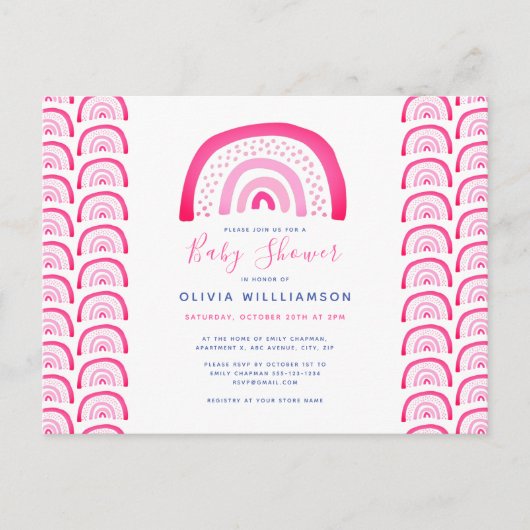 Modern roze regenboog baby shower briefkaart (Voorkant)