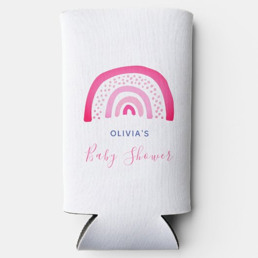 Modern roze regenboog Baby shower meisje Seltzer Blikjeskoeler (Voorkant)