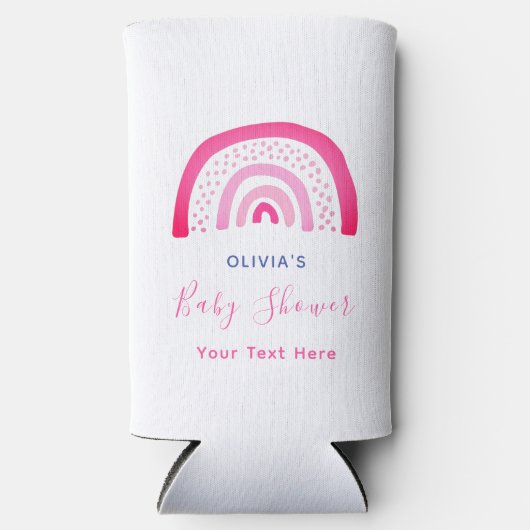 Modern roze regenboog Baby shower Seltzer Blikjeskoeler (Voorkant)