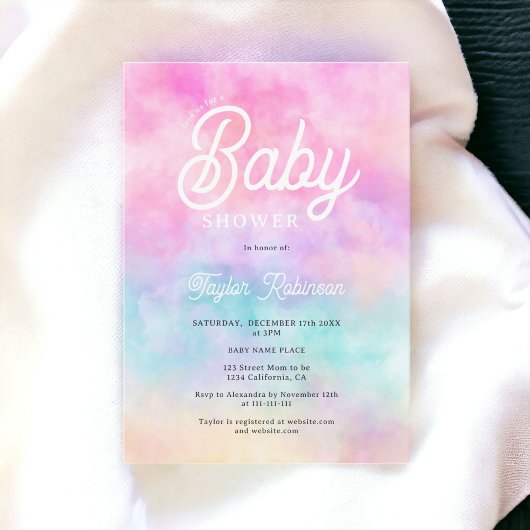 Modern roze regenboog waterverf wolken Baby shower Kaart