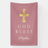 Modern Roze Religieus Kruis Meisje God Zegen Spandoek (Verticaal)