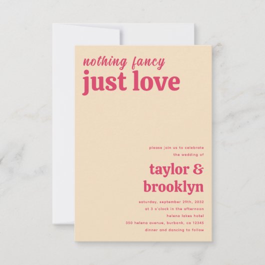 Modern roze retro niets Fancy gewoon liefde bruilo Kaart (Voorkant)