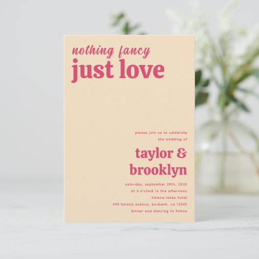 Modern roze retro niets Fancy gewoon liefde bruilo Kaart (Staand voorkant)