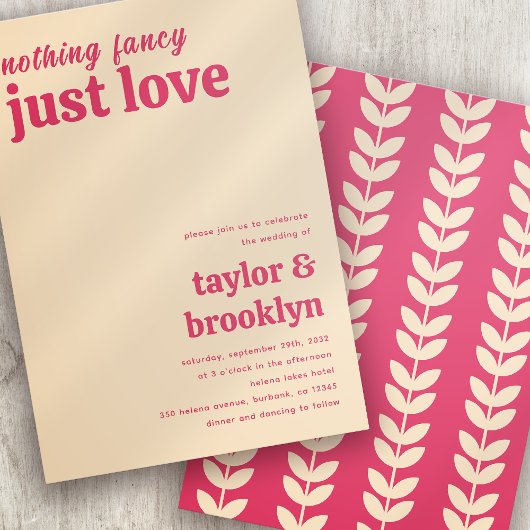 Modern roze retro niets Fancy gewoon liefde bruilo Kaart