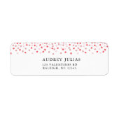 Modern roze rode harten Baby shower retouradres Etiket (Voorkant)