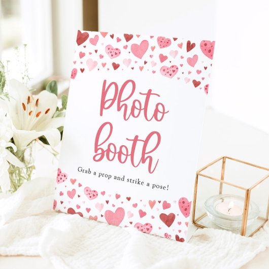 Modern Roze Rode Harten Valentijnsdag Fotohokje Bo Reclamebord Met Voetstuk