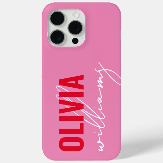 Modern roze rode naam monogram Case-Mate iPhone case (Achterkant)