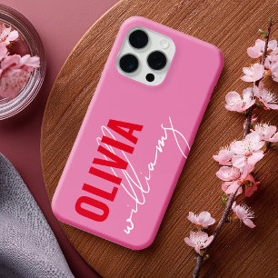 Modern roze rode naam monogram iPhone 15 pro max hoesje