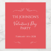Modern Roze Rode Valentijnsdag Party Wijn Etiket (Enkel label)