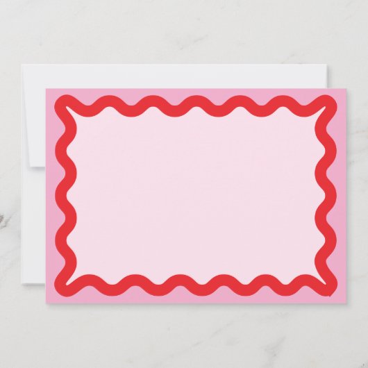 Modern Roze Rode Wavy Line Border Monogram Naam Notitiekaartje (Achterkant)