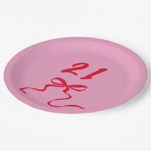 Modern Roze Rood 21e Verjaardag Boog Illustratie Papieren Bordje (Gekanteld)