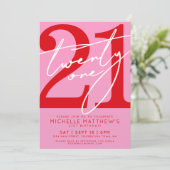 Modern Roze Rood 21e Verjaardag Kaart (Staand voorkant)