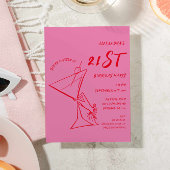 Modern Roze Rood 21e Verjaardag Uitnodiging