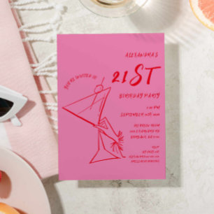 Modern Roze Rood 21e Verjaardag Uitnodiging