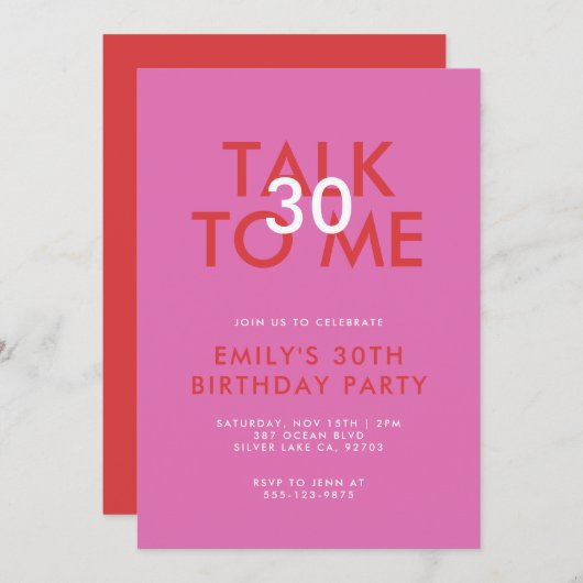 Modern Roze Rood 30ste Verjaardagsfeest Kaart (Voorkant / Achterkant)