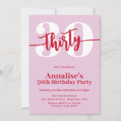 Modern Roze Rood 30ste Verjaardagsfeest Kaart (Voorkant)
