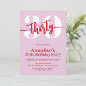 Modern Roze Rood 30ste Verjaardagsfeest Kaart (Staand voorkant)