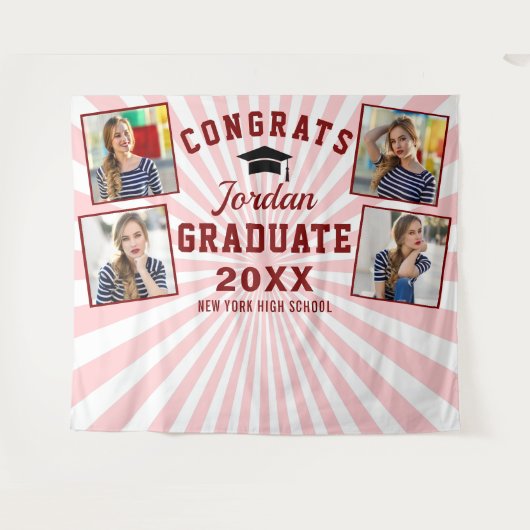 Modern roze rood Afstuderen 4 Foto Booth Backdrop Wandkleed (Voorkant (horizontaal))