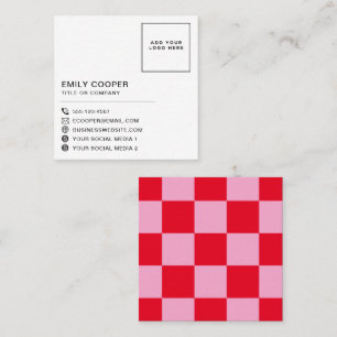 Modern roze rood Checker Checkerboard Uw Logo Vierkante Visitekaartje