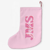 Modern roze rood drie letter Initiaal monogram Kleine Kerstsok (Achterkant)