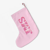 Modern roze rood drie letter Initiaal monogram Kleine Kerstsok (Achterkant (Hangend))