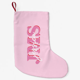 Modern roze rood drie letter Initiaal monogram Kleine Kerstsok