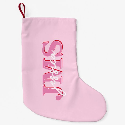 Modern roze rood drie letter Initiaal monogram Kleine Kerstsok (Voorkant)