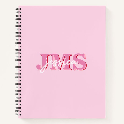 Modern roze rood drie letter Initiaal monogram Notitieboek (Voorkant)