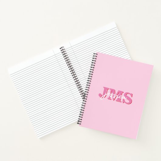 Modern roze rood drie letter Initiaal monogram Notitieboek (Binnen)