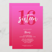 Modern Roze Rood Elegant 16e Verjaardag Kaart (Voorkant / Achterkant)