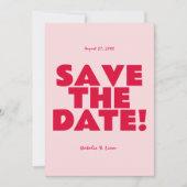 Modern Roze Rood Helder Funky Bold Retro Bruiloft Save The Date (Voorkant)