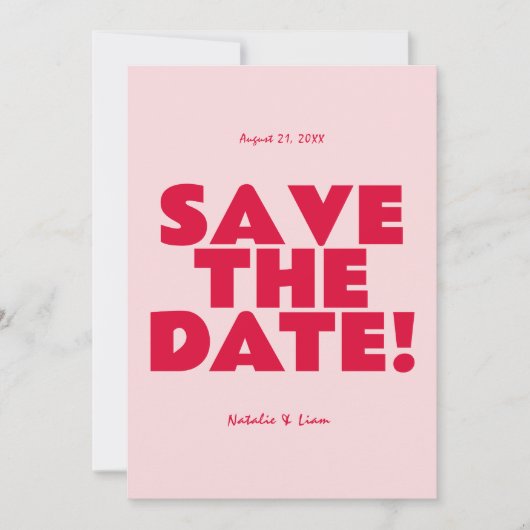 Modern Roze Rood Helder Funky Bold Retro Bruiloft Save The Date (Voorkant)