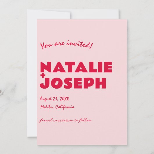 Modern Roze Rood Helder Funky Bold Retro Bruiloft Save The Date (Achterkant)
