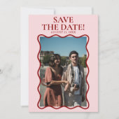 Modern Roze Rood Helder Vet Retro Foto Bruiloft Save The Date (Voorkant)