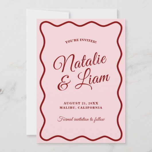 Modern Roze Rood Helder Vet Retro Foto Bruiloft Save The Date (Achterkant)