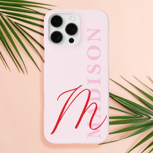 Modern Roze Rood Minimalistisch Initiaal Monogram Case-Mate iPhone Case