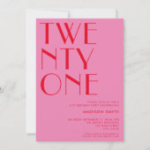 Modern Roze Rood Minimalistische Chique 21e Verjaa Kaart (Voorkant)