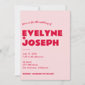 Modern Roze Rood Retro Bold Funky Foto Bruiloft Kaart (Voorkant)