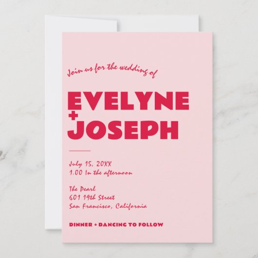 Modern Roze Rood Retro Bold Funky Foto Bruiloft Kaart (Voorkant)