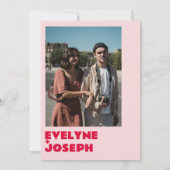 Modern Roze Rood Retro Bold Funky Foto Bruiloft Kaart (Achterkant)